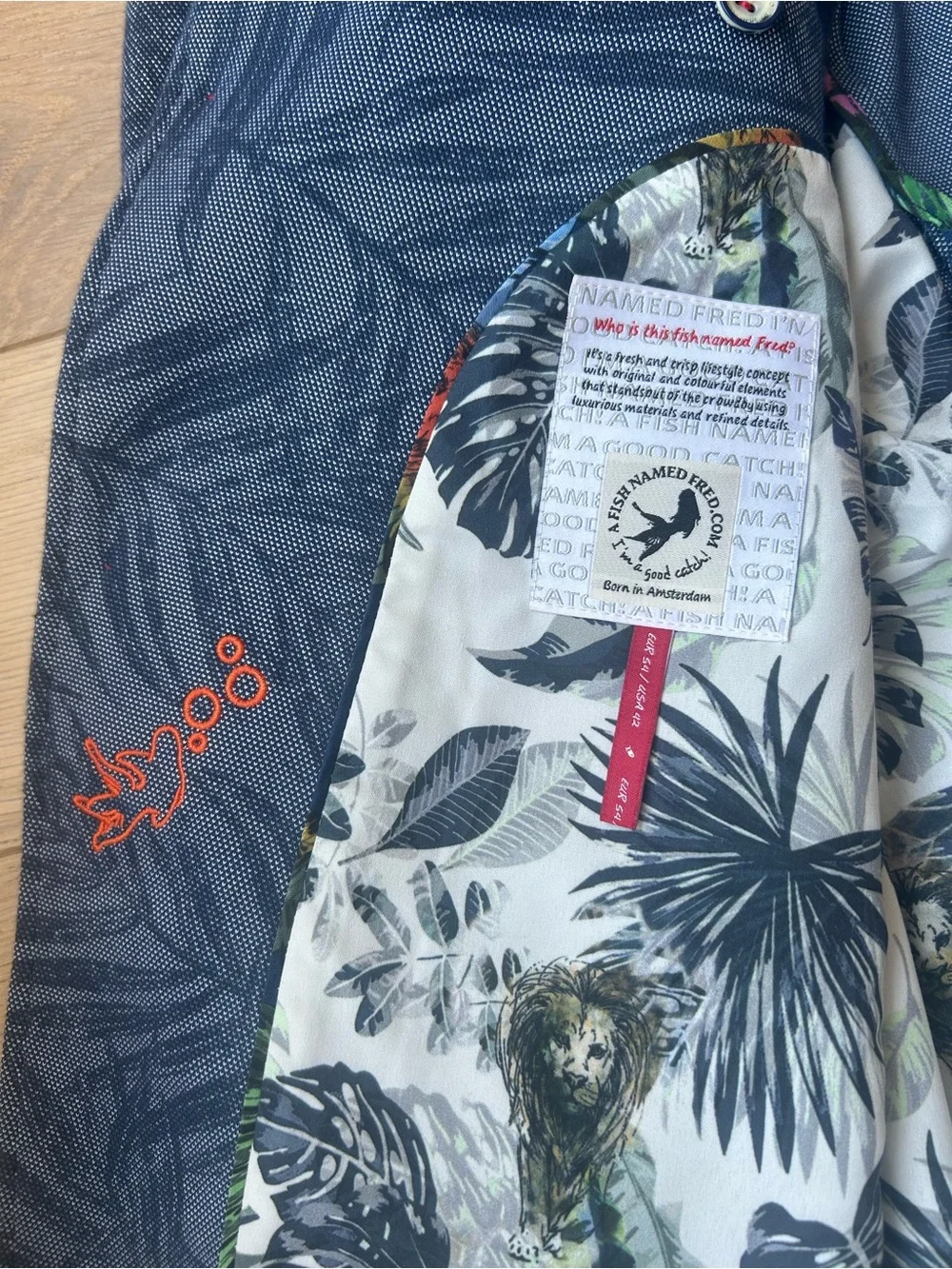 Blue Patterned Men's Blazer - Tropical Print A Fish Named Fred - Picture 4 of 5